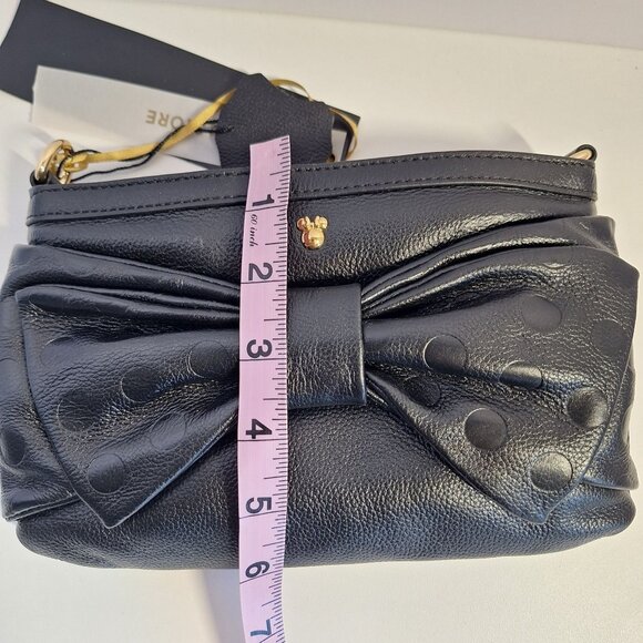 Disney Store Black Minnie Mouse Polka Dot Bow Lrather Gold Accents Dust Bag New - Picture 6 of 10